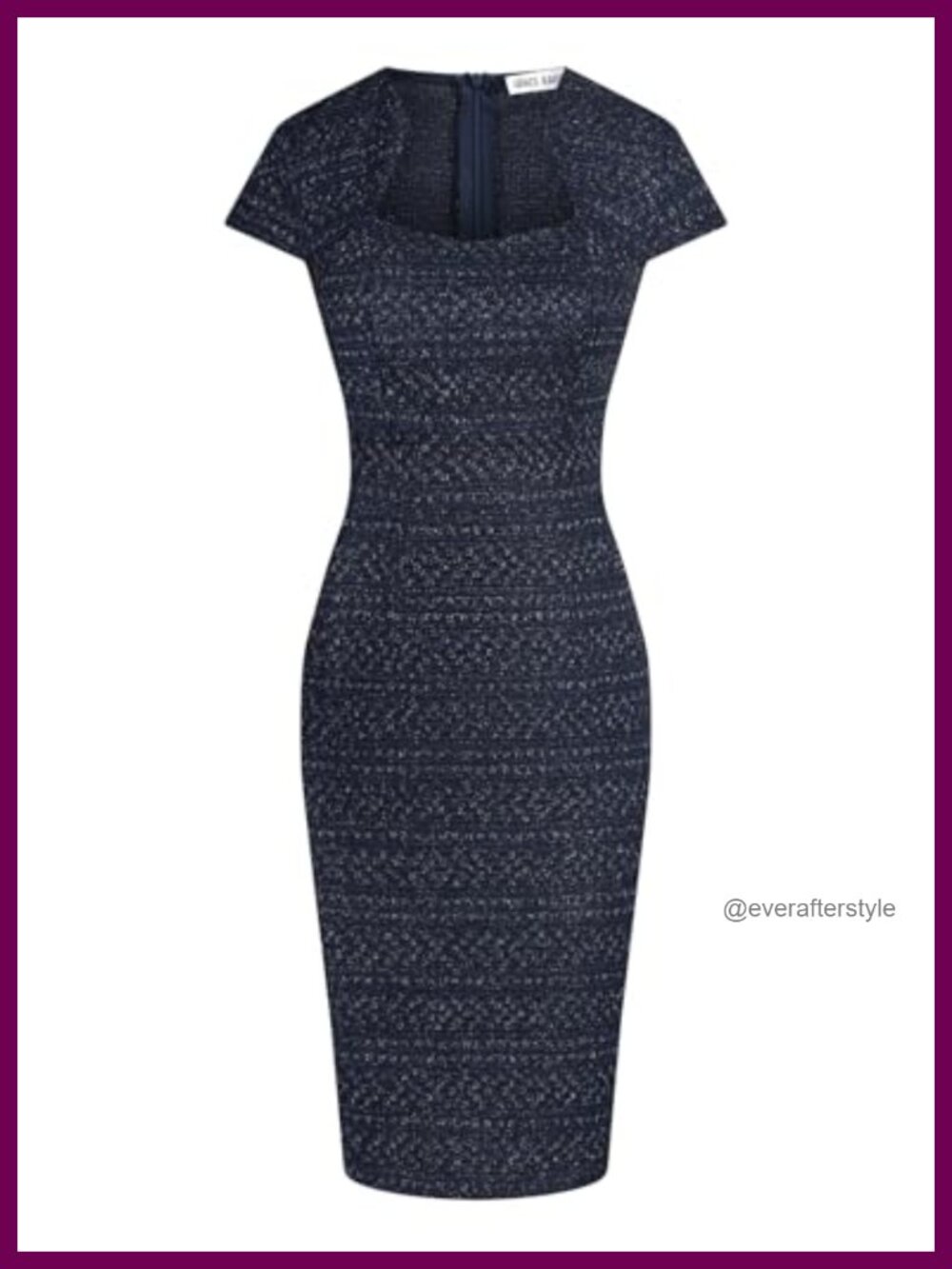 Tweed Pencil Dress Cap Sleeve Sweetheart Neck Bodycon Midi Work Business Casual